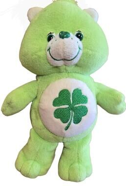 Vtg 2002 Care Bear Good Luck Bear Plush Green Lucky Shamrock Stuffed Animal 9"